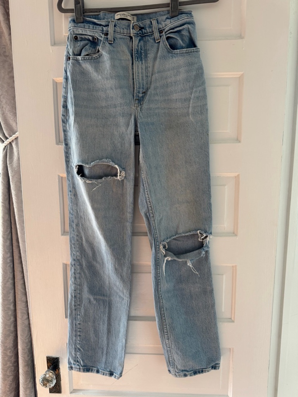 Abercrombie & Fitch Light Blue Distressed Straight-Leg Jeans